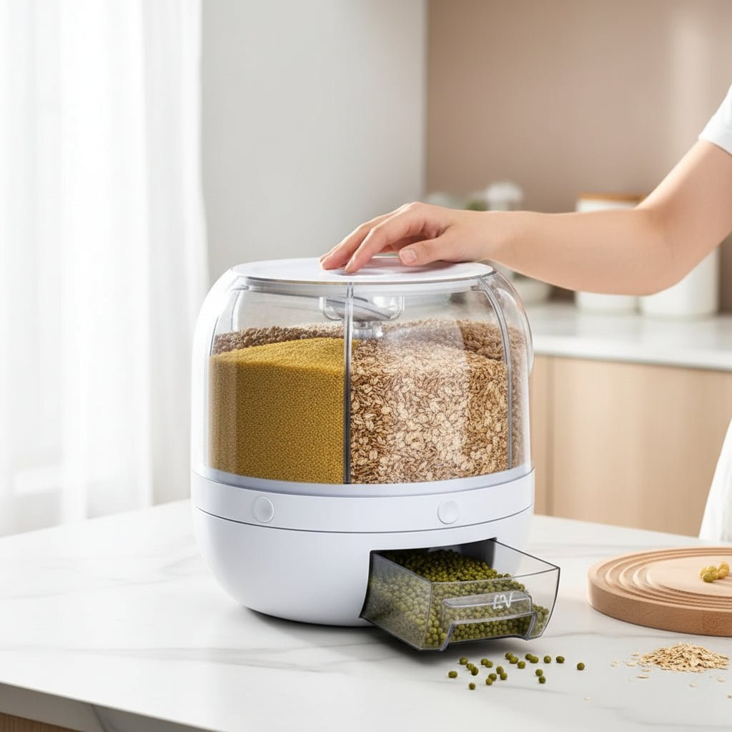 Dispenser Giratório com 6 Compartimentos – Mais Organização e Praticidade para Seus Grãos - LK House