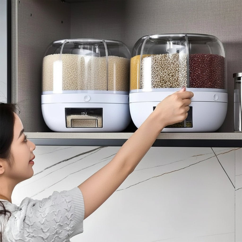 Dispenser Giratório com 6 Compartimentos – Mais Organização e Praticidade para Seus Grãos - LK House