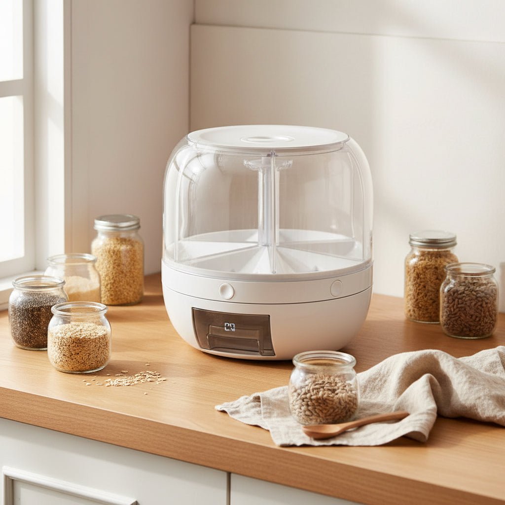Dispenser Giratório com 6 Compartimentos – Mais Organização e Praticidade para Seus Grãos - LK House