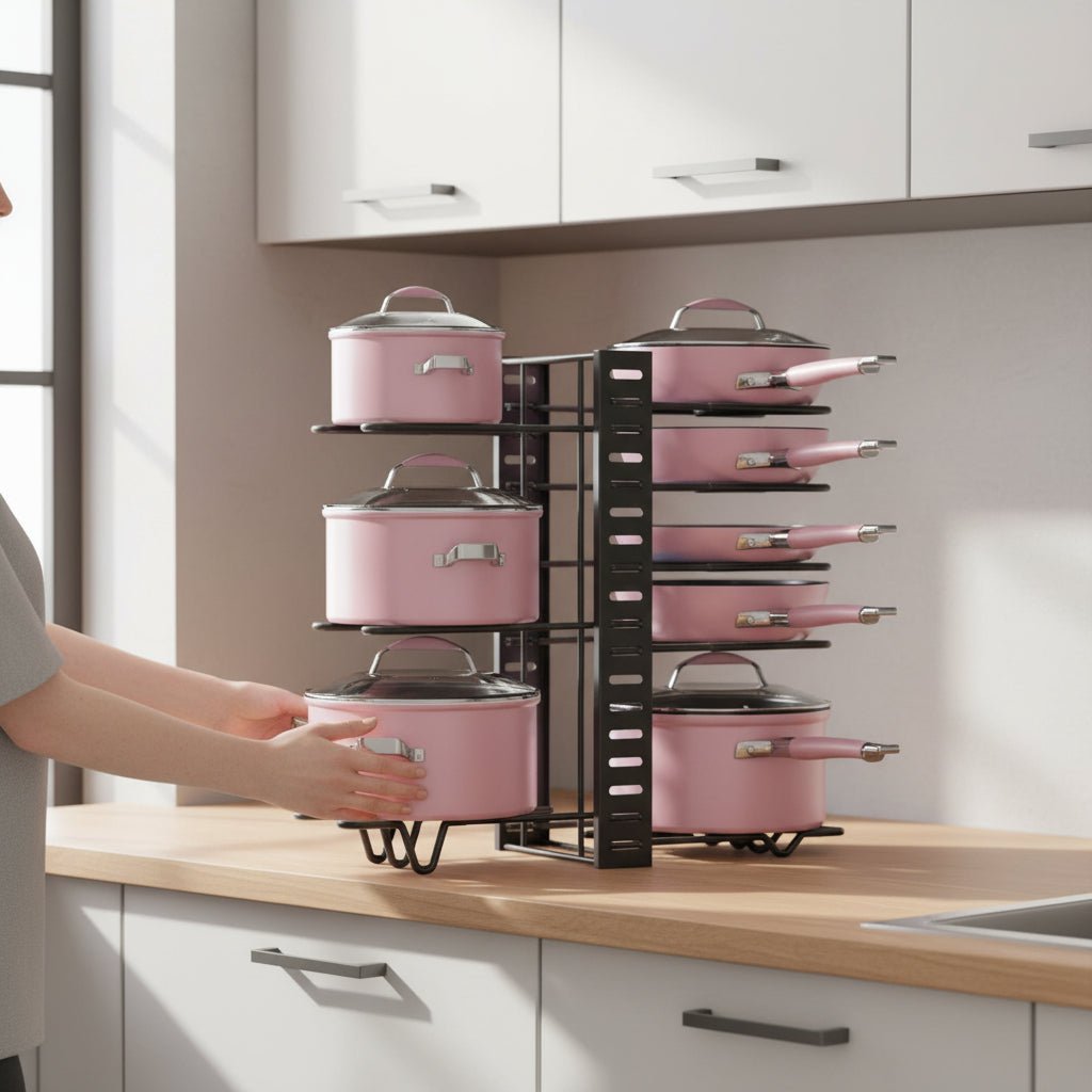 Organizador de Panelas e Tampas com 8 Níveis Ajustáveis — Mais Espaço e Organização na Sua Cozinha - LK House